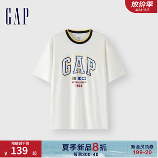 Gap男女装2024夏季纯棉亲肤撞色logo印花短袖T恤上衣465443 白色 180/100A(XL) 亚洲尺码