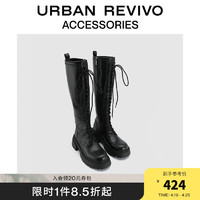 URBAN REVIVO秋季女潮酷机车显瘦哑光感长靴UAWS32228 正黑 37