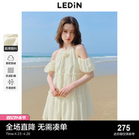 LEDIN 乐町 挂脖娃娃裙24年夏季新款遮肉花苞袖短裙两穿约会裙度假打卡裙