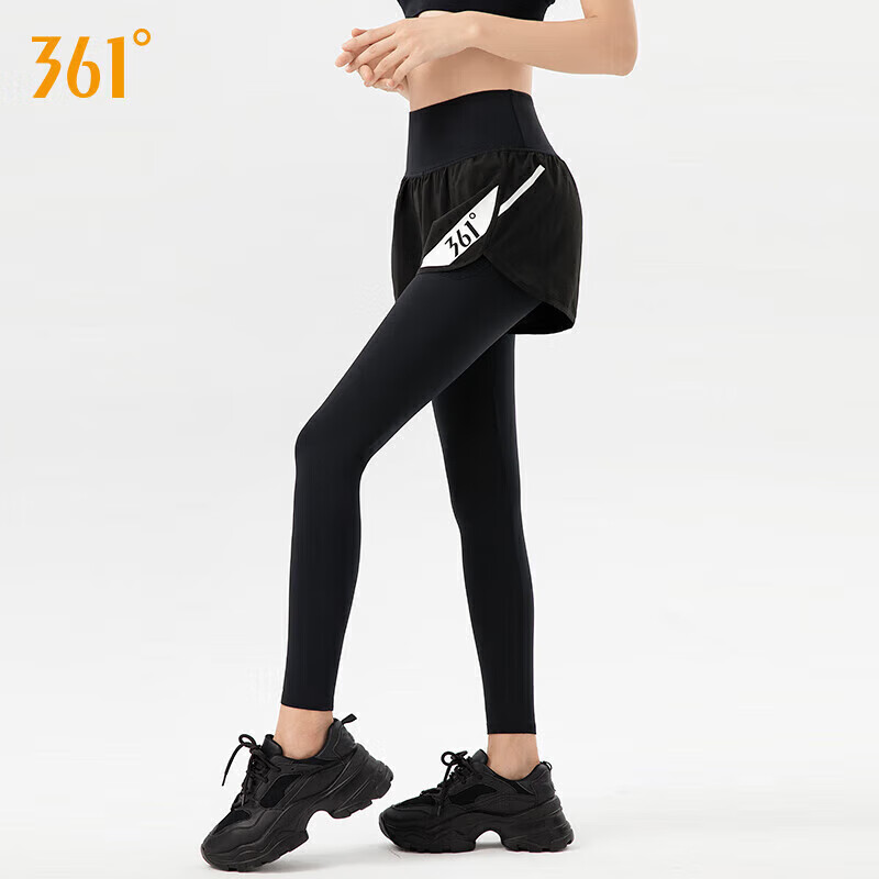 361°运动裤套装女裤假两件瑜伽裤女高腰提臀修身显瘦瑜伽服跑步 黑色 S