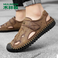 MULINSEN 木林森 涼鞋手工縫線包頭戶外套腳休閑軟底沙灘鞋 23111