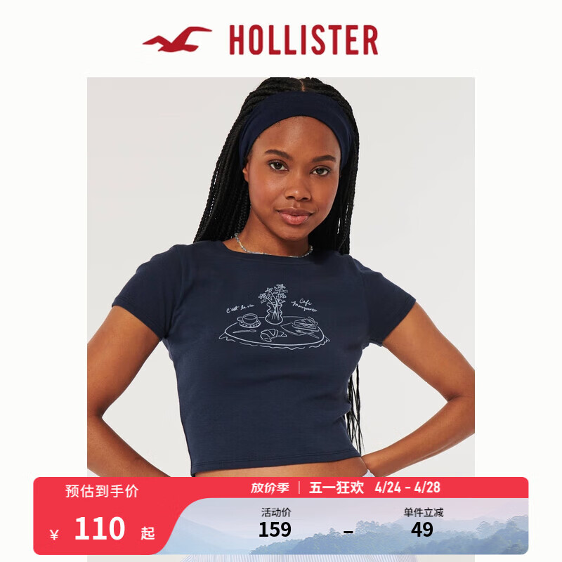 HOLLISTER24春夏美式辣妹棉质修身图案短款短袖T恤女358223-1 海军蓝 M (165/92A)