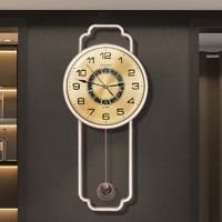 Compas 康巴丝 挂钟客厅 新中式轻奢创意装饰时钟现代石英钟表挂墙 3353 白金色