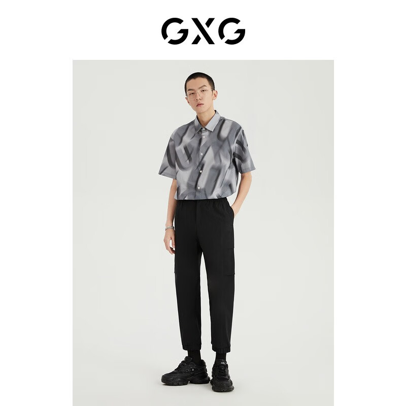 GXG奥莱 多色多款简约基础休闲裤男士合集 黑色工装休闲裤GD1020351D 165/S
