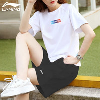 移動端：LI-NING 李寧 Lining）運動套裝女運動休閑戶外跑步服健身訓練服情侶套裝 標準白/標準黑 M