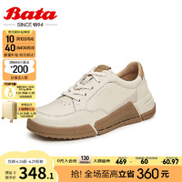 Bata 拔佳 休闲鞋女秋季商场新款通勤牛皮厚底透气运动板鞋AWW08CM3 米白 36