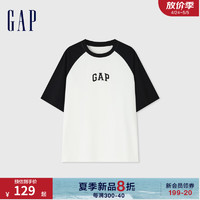 Gap男女装2024夏季LOGO撞色插肩袖短袖T恤宽松休闲上衣544461 白色 165/88A (S) 亚洲尺码