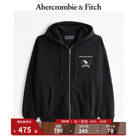 Abercrombie & Fitch 男装女装装 24春抓绒小麋鹿拉链外套连帽卫衣 358481-1 黑色 XS (170/84A)