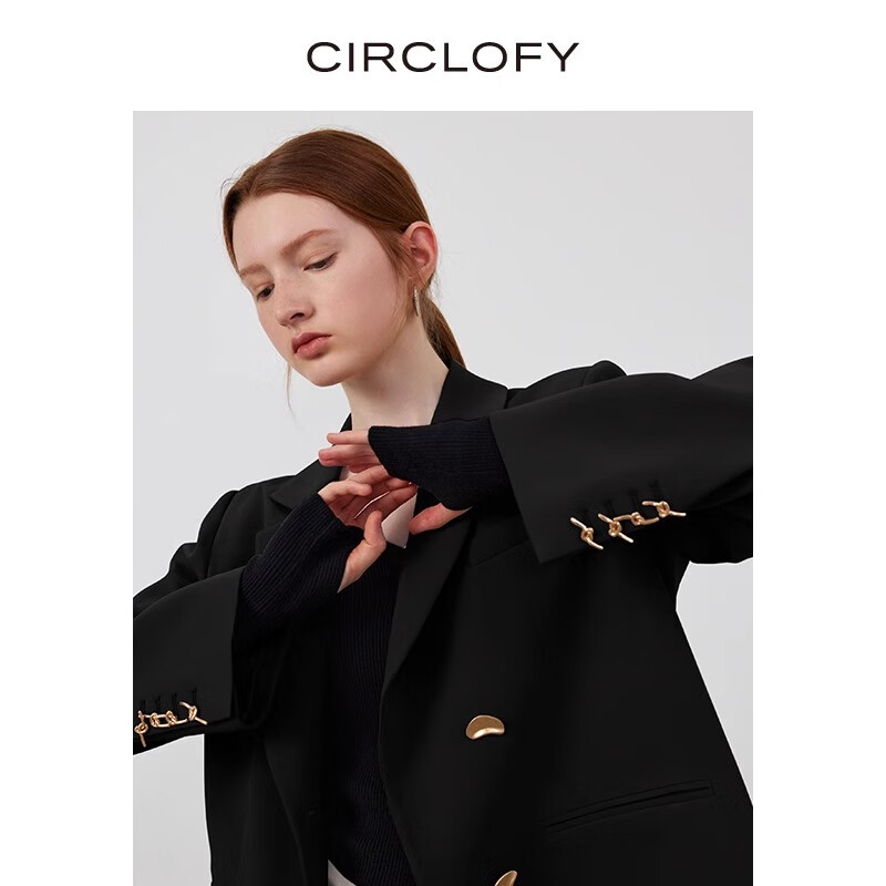 CIRCLOFY【五百】 西装小外套女装2024春秋季设计感休闲西服外套 纯黑色 S 100-110斤