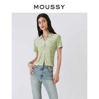 MOUSSY 摩西 春季新品中式纹样花纹气质短袖衬衫女010GAK80-5000