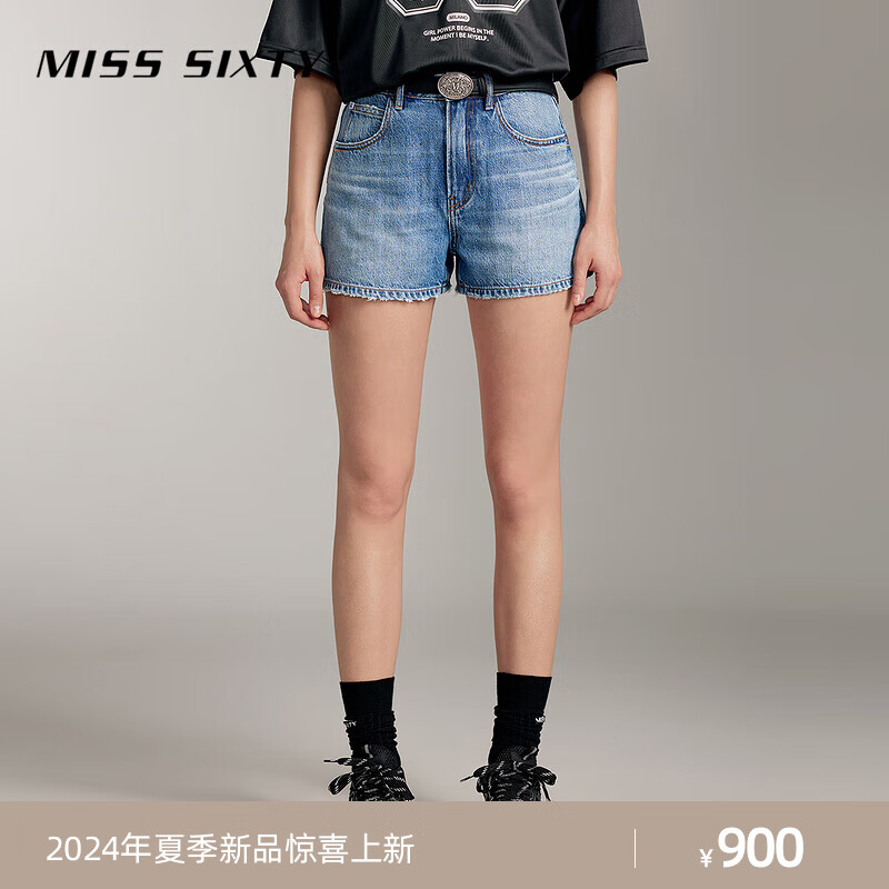MISS SIXTY【土耳其牛仔】2024夏季牛仔短裤女磨破高腰热裤 中蓝 23