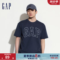 Gap夏季男女装2024夏撞色logo圆领短袖T恤纯棉544465 藏青色 185/104A(XXL) 亚洲尺码