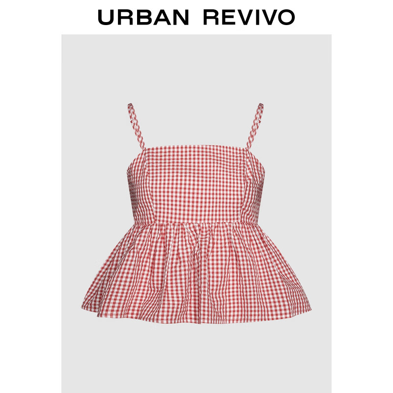 UR2024夏季女装甜美减龄撞色格子短款吊带衫UWL240051 大红格子 XS