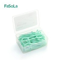 FaSoLa 牙線盒裝 經典細牙線剔家庭裝安全牙線棒牙簽便攜50支綠色