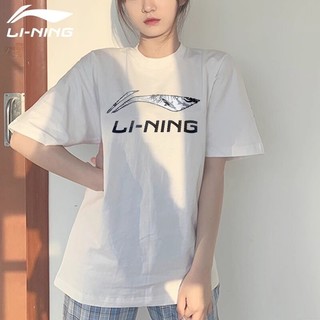 LI-NING 李宁 短袖女t恤夏季新款纯棉速干大码休闲宽松情侣ins半袖运动上衣