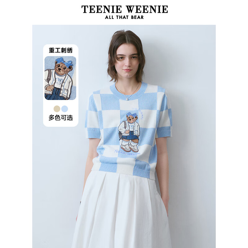 Teenie Weenie小熊卡通毛衣女2024夏季女毛衫 浅蓝色 165/M