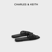 CHARLES & KEITH CHARLES&KEITH;春夏女鞋CK1-70580199復古編織一字平底外穿拖鞋女