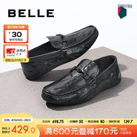 BeLLE 百麗 套腳休閑鞋男鞋2024春季新款牛皮時尚一腳蹬商務樂福鞋A1369AM4 黑色 40