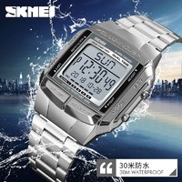百亿补贴：skmei 时刻美 手表男士款商务多功能夜光潮流方形电子手表防水运动复古表
