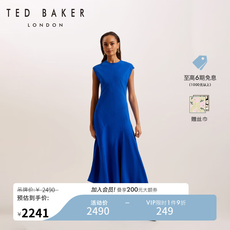 Ted Baker2024春夏女士纯色无袖不对称下摆连衣裙275261A 蓝色 1