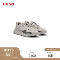 HUGO男士2024夏季人造革混合材质系带运动鞋 282-米灰色 EU:40