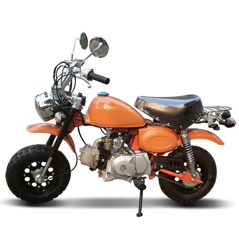 风感觉MINI小公猴子110cc摩托车迷你小街车复古弯梁踏板助力代步摩托车 橘色 8寸轮+单座
