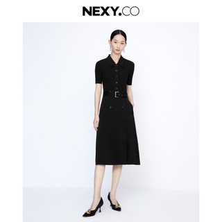 NEXY.CO 奈蔻 春夏针织连衣裙短袖时尚高级感气质通勤小黑裙