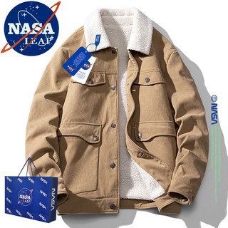 NASA LEAP 官方男装棉衣男外套男秋冬季羊羔绒加厚羽休闲绒服男士棉服棉袄子 卡其 2XL