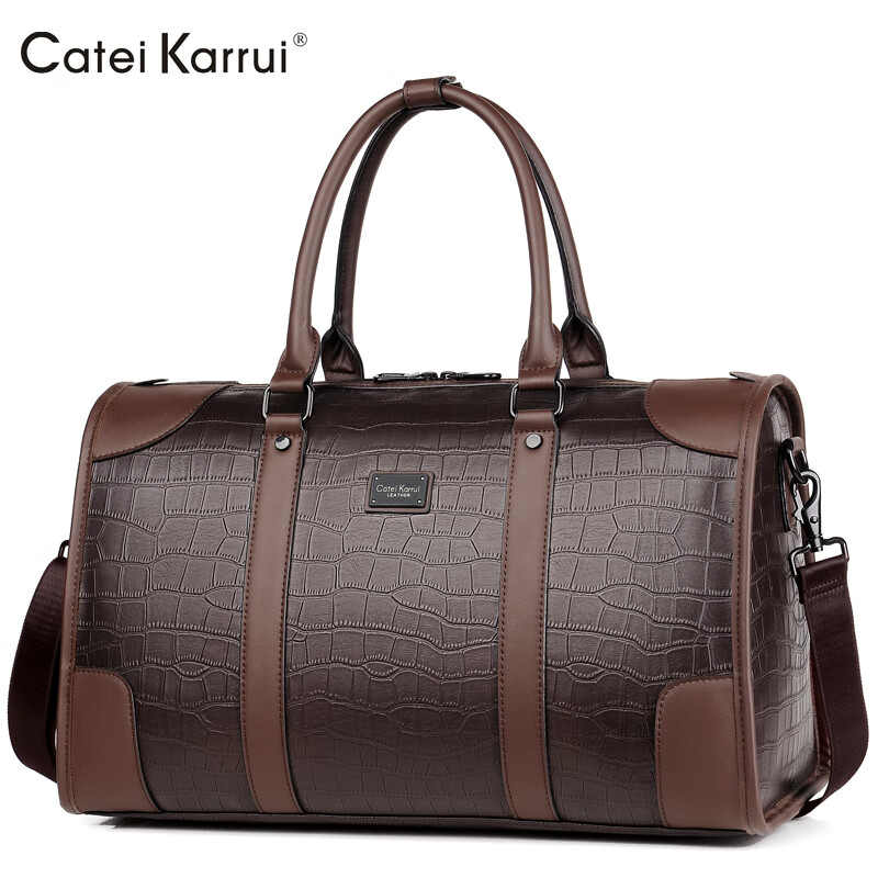 Catei Karrui男士短途短期旅行包大容量男款商务背包轻便出差手提包行李袋 深棕色 大