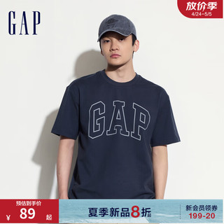 Gap 盖璞 男女装2024新款撞色logo圆领短袖T恤纯棉上衣544465 藏青色 175/96A(L) 亚洲尺码