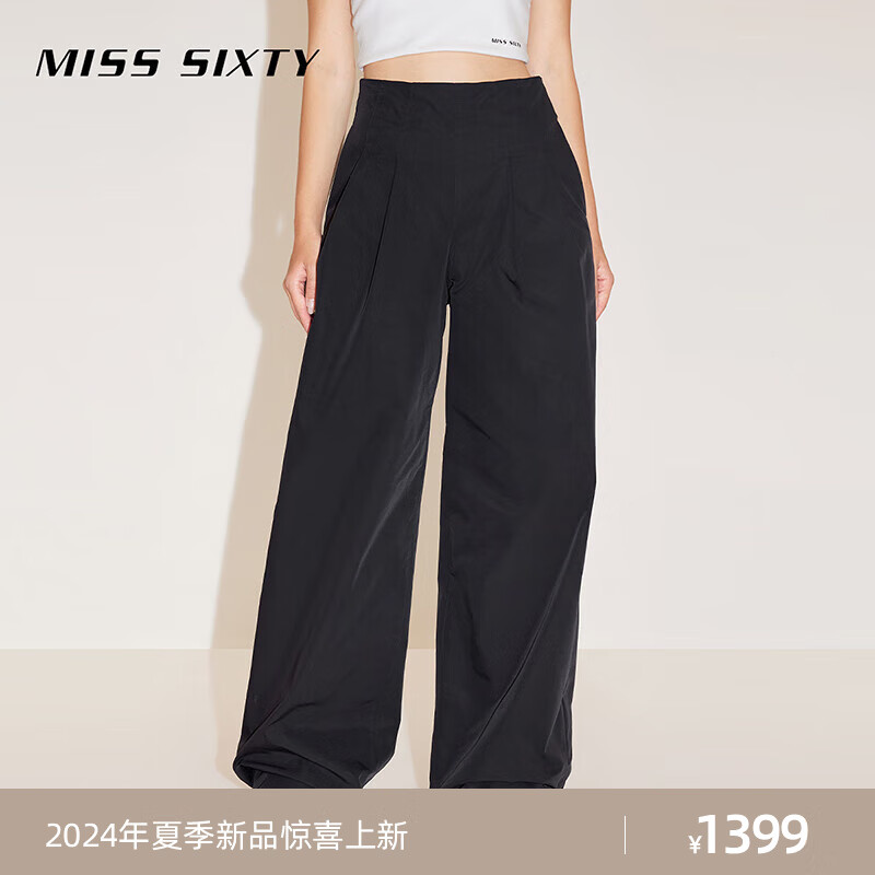 MISS SIXTY2024春季裤子女黑色简约高级感气质通勤阔腿裤 黑色 XS