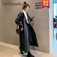 La Chapelle 皮衣外套女2022年秋冬新款英倫風時尚休閑復古中長款顯瘦氣質風衣大衣 黑色 M