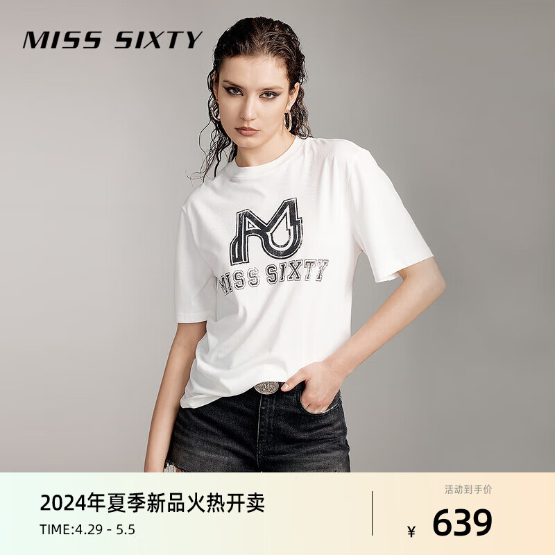 MISS SIXTY2024夏季T恤女短袖圆领logo印花撞色百搭休闲上衣 白色 XS