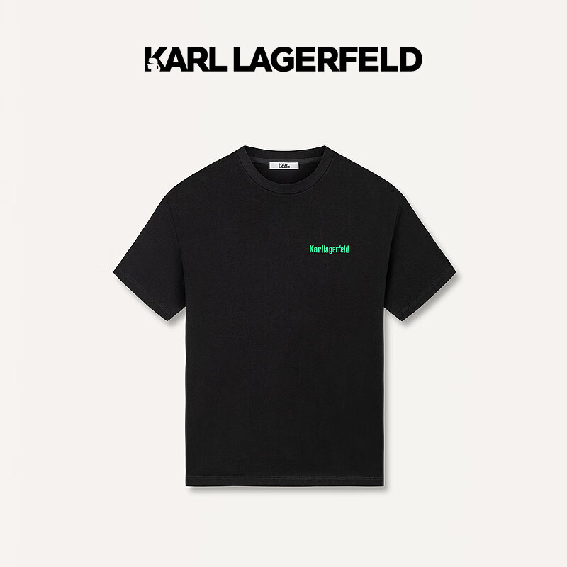 Karl Lagerfeld卡尔拉格斐轻奢老佛爷男装 24夏款logo刺绣潮流棉质舒适 短袖T恤 黑色 52