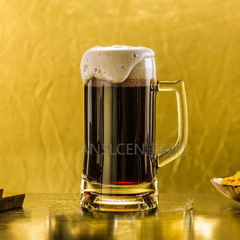 ANSLCEN无铅玻璃杯小麦啤酒玻璃杯带把超大加厚啤酒杯创意酒杯扎啤杯 大号 640毫升