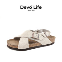 百亿补贴：Devo 的沃 舒适 凉鞋女时尚休闲交叉 沙滩鞋 春复古简约露趾
