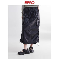 SPAO韩国同款2024年春季女士韩版时尚纯色半身裙SPWHE23G92 亮黑色 S