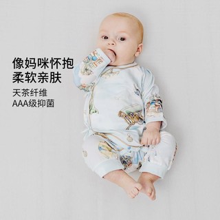 EMXEE 嫚熙 新生儿连身衣系带婴儿服四季长袖爬服宝宝连体哈衣