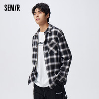 森马（Semir）长袖衬衫男春季经典格纹纯棉休闲风上衣日常通勤百搭101123105101 黑白色调00391 L