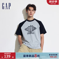 Gap男女装2024夏季撞色插肩袖logo圆领短袖T恤宽松上衣463174 灰色 185/104A(XXL)亚洲尺码