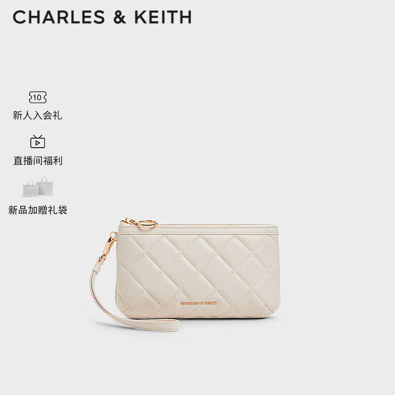 CHARLES&KEITH24夏绗缝菱格拉链柔软腕套钱包女CK6-20681130 White白色