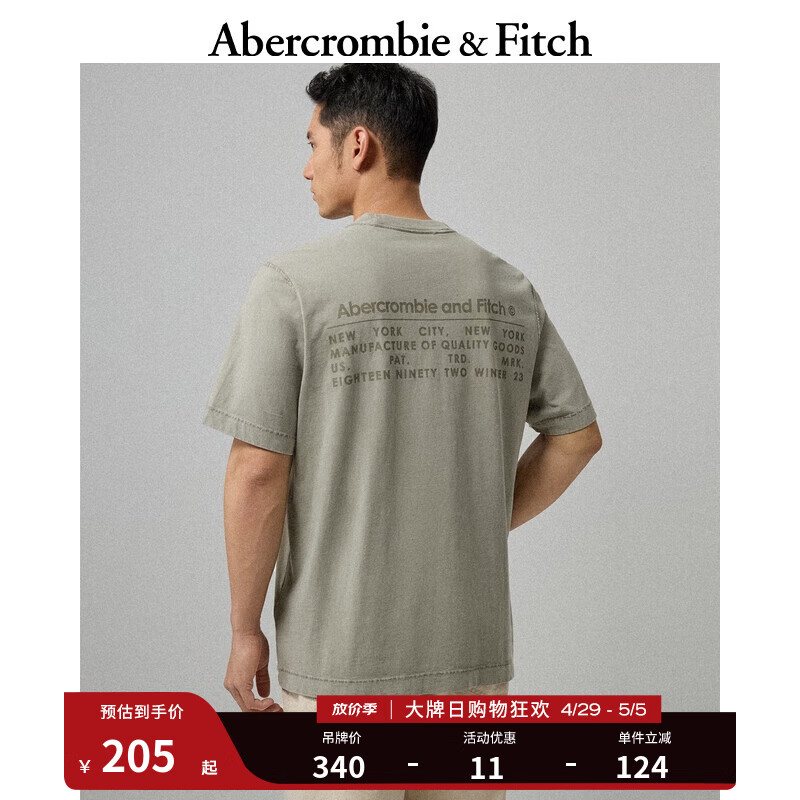 ABERCROMBIE & FITCH男装女装装 24春夏 美式风复古T恤 359280-1 绿色 M (180/100A)