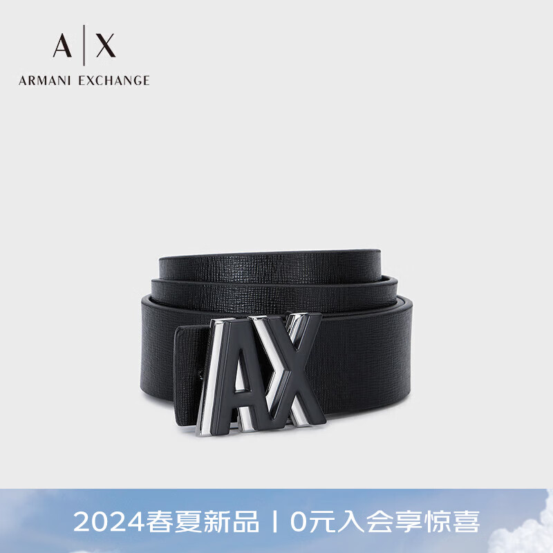 阿玛尼ARMANI EXCHANGE24春夏AX男士徽标带头时尚板扣腰带 43020黑色 95