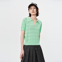 H'S 夏季新款潮流设计感撞色polo领女士短袖针织衫