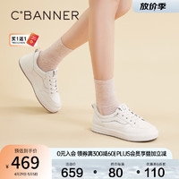 C.BANNER 千百度 平底板鞋女2024春季小白鞋舒适时尚休闲运动鞋 白色/灰色 35