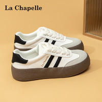 La Chapelle 女鞋板鞋女夏季低帮复古德训鞋经典百搭休闲鞋子女 白黑 35