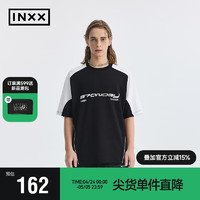 英克斯（inxx）Standby 潮流赛车风拼接短袖T恤休闲宽松XME2010589 黑白拼接 S