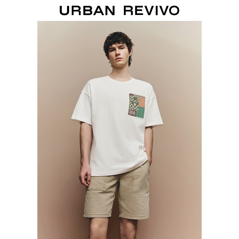 UR2024夏季男装时尚休闲撞色纹理图案短袖T恤UML440092 本白 L