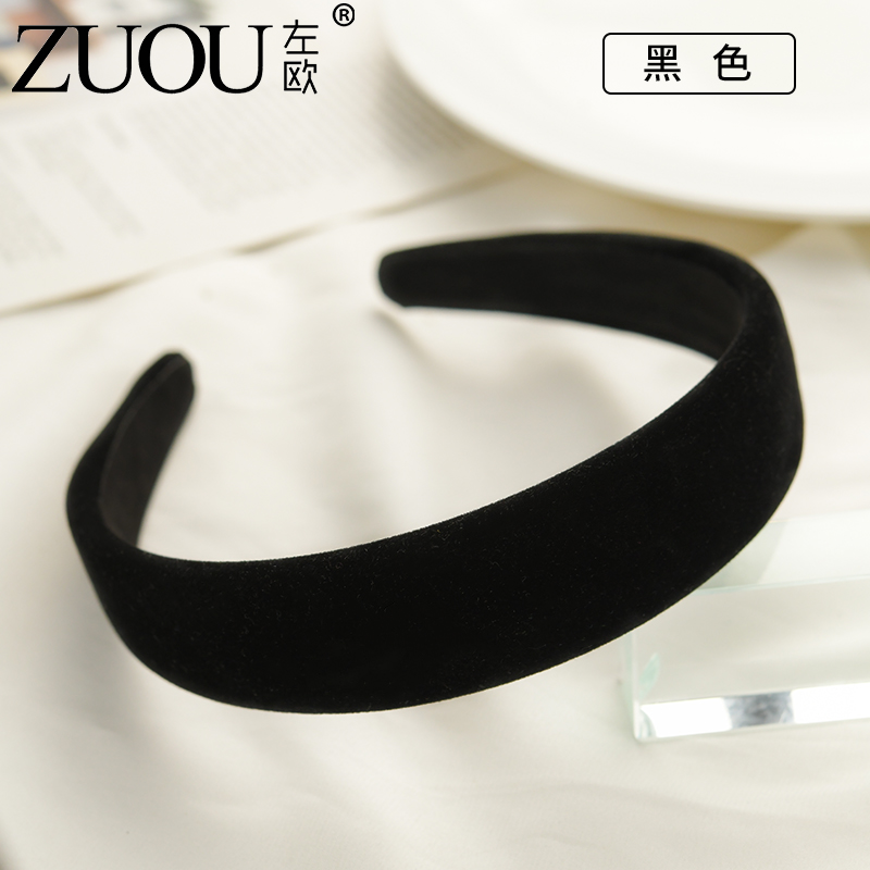左欧宽边黑色洗脸发卡发箍女成人韩版复古气质头箍日常佩戴女士发饰 黑色