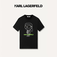 Karl Lagerfeld卡尔拉格斐轻奢老佛爷男装 24夏款大LOGO经典印花刺绣圆领短袖T恤 黑色 54